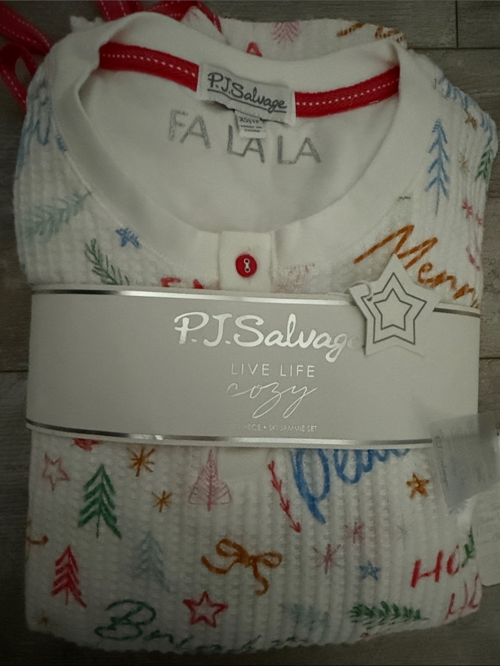 P.J. Salvage Holiday Pajama Set with Multicolor Festive Motifs Size XS NWT